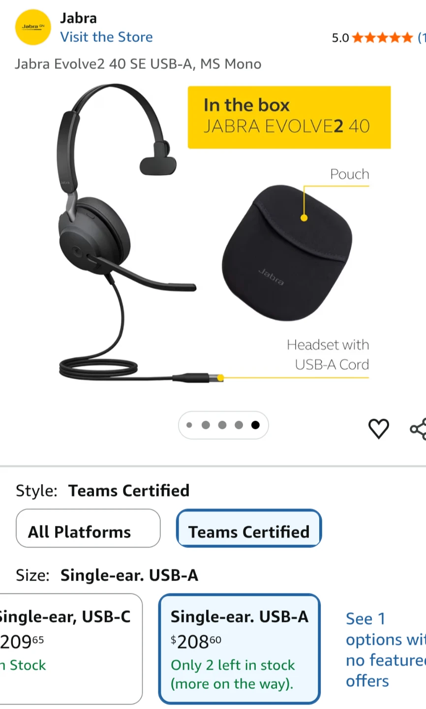 Jabra Evolve2 40 SE USB-A MS Mono Headset with Pouch - photo 2