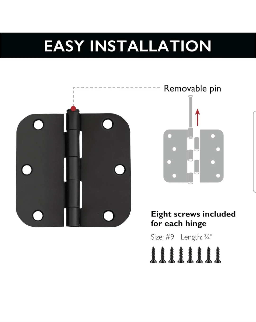 New Matte Black Door Hinges with Screws - photo 3