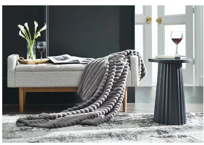 Grey Faux Fur Throw Blanket