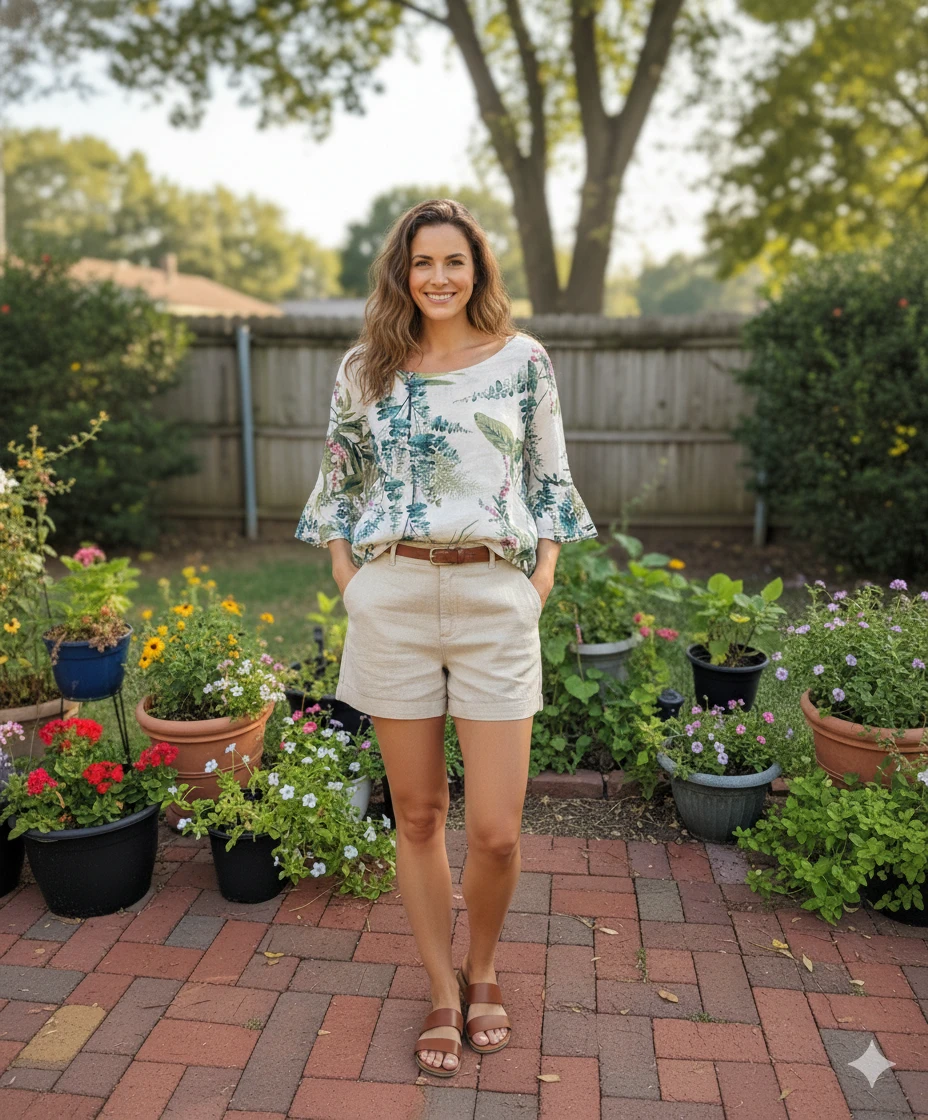 Viola Borghi 100% Linen Floral Print Blouse