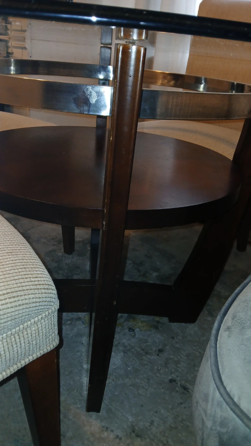 Round Glass Top Dining Table with Wood Base