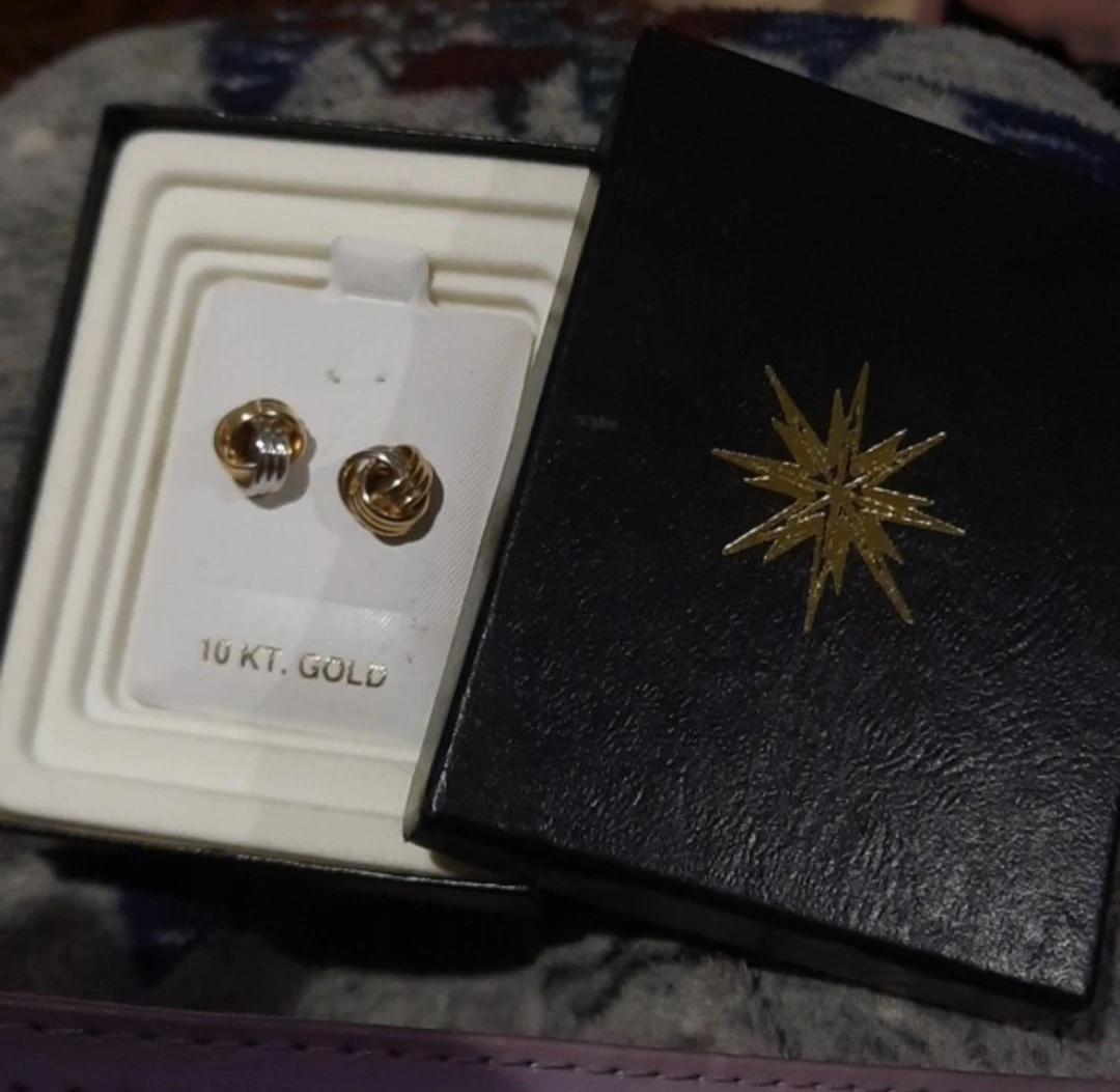 Solid Genuine 10K tri-tone Gold Knot Earrings