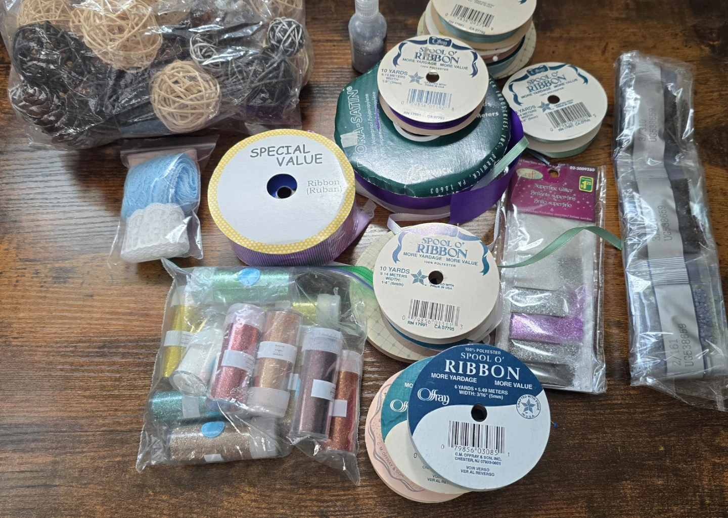 Assorted Ribbons and Craft Glitter Bundle