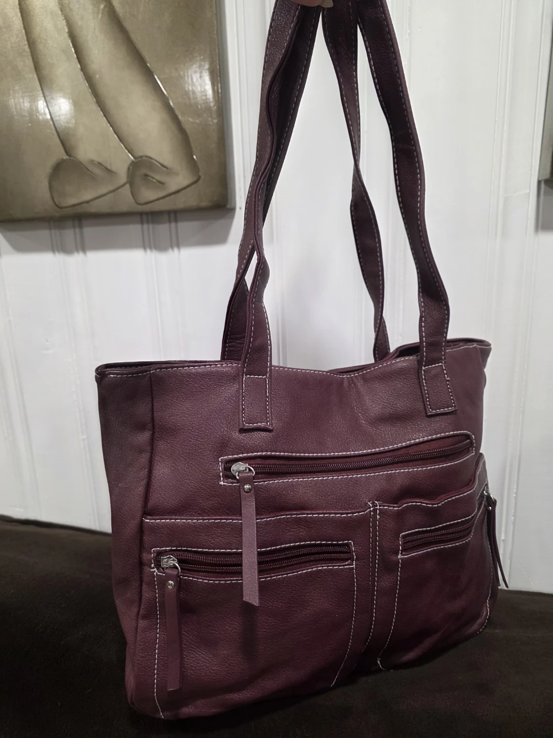 Burgundy Vegan Leather Tote Bag - photo 2