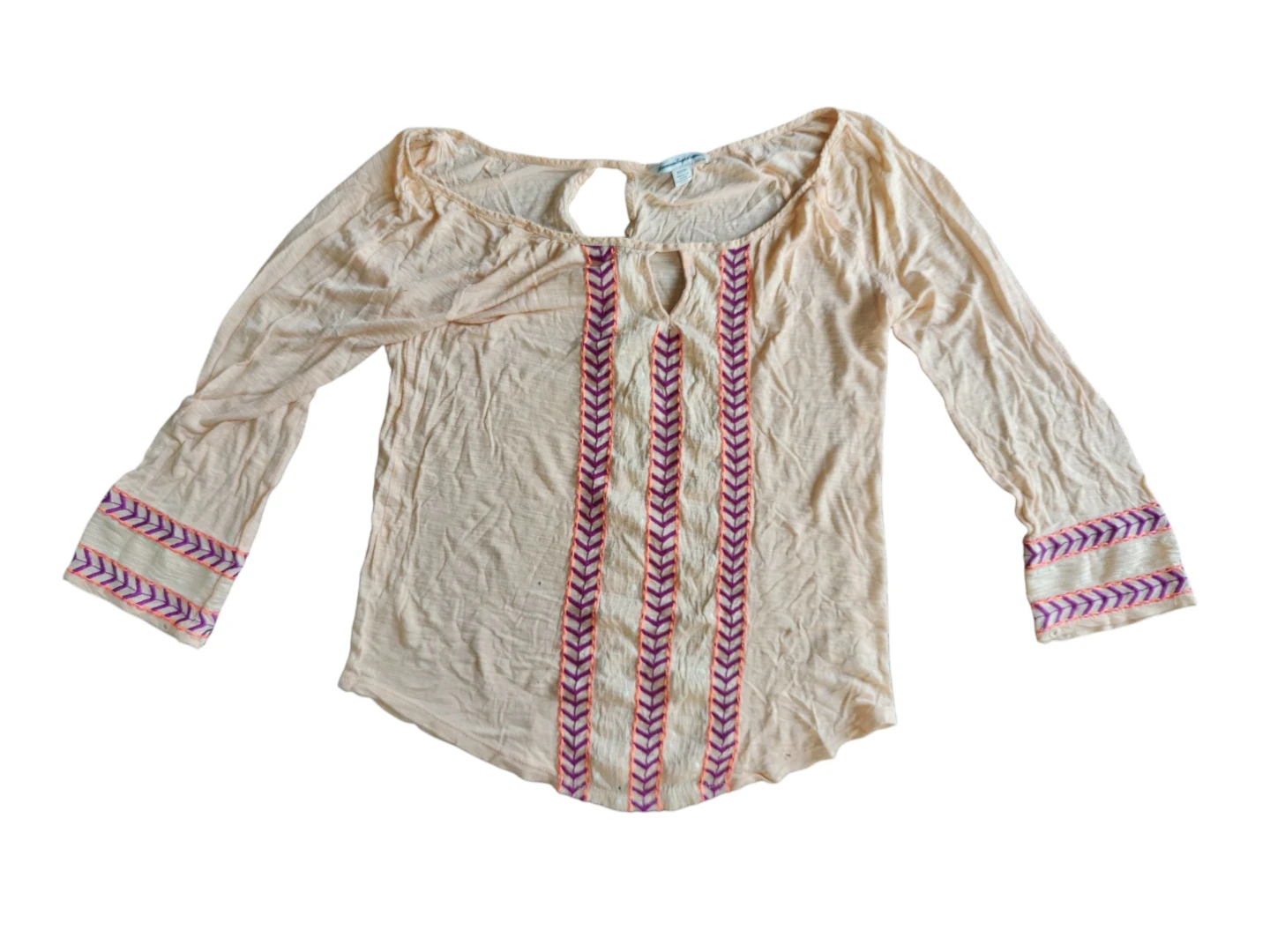 American Eagle Tribal Aztec Peach Off Shoulder Sleeve Shirt XS