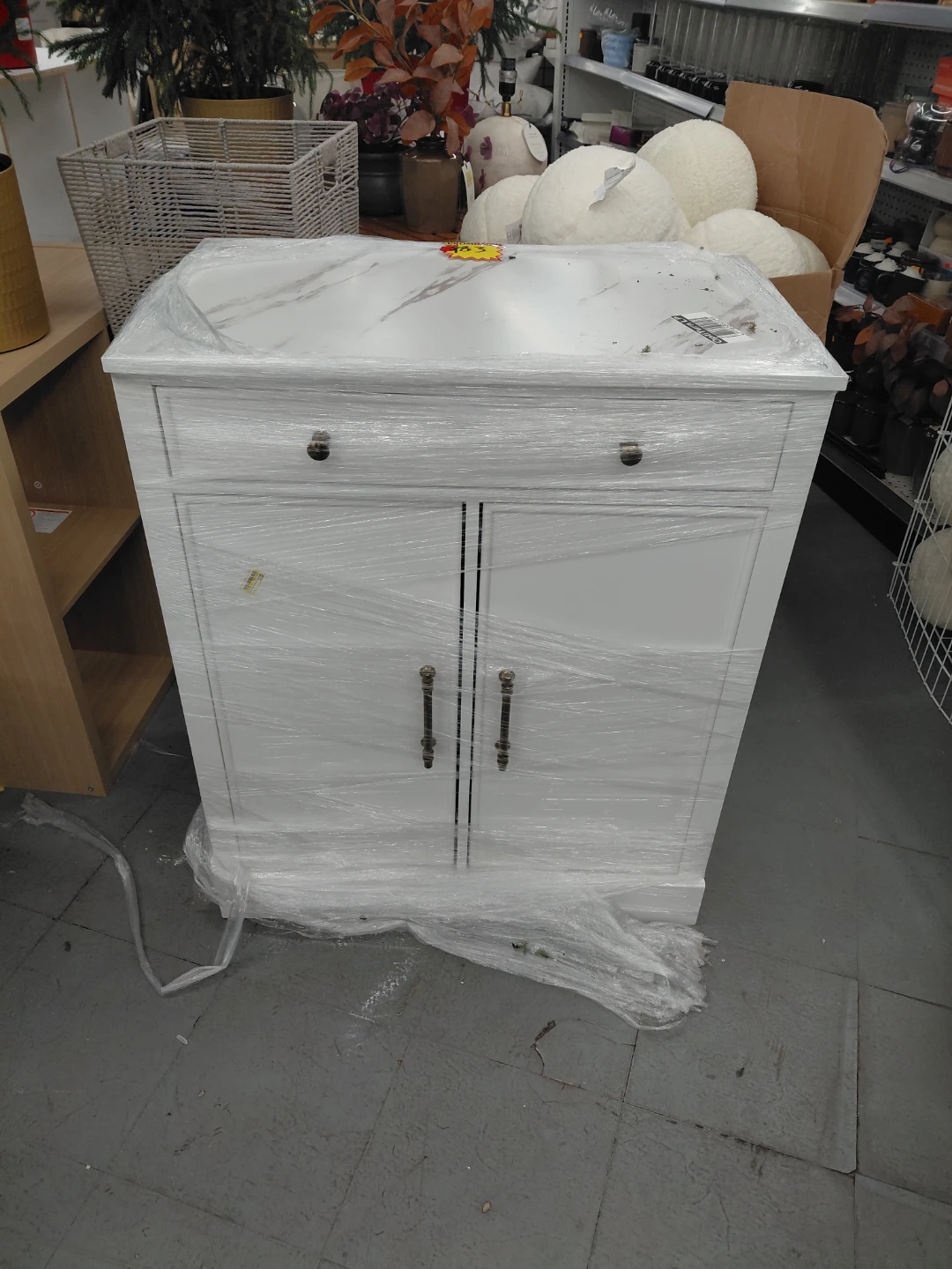 White Vanity Cabinet with Marble Top