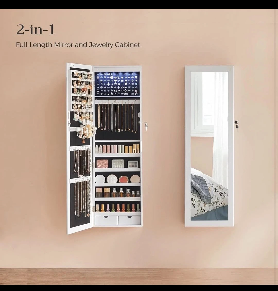 2-in-1 Full-Length Mirror & Jewelry Cabinet - White - photo 3