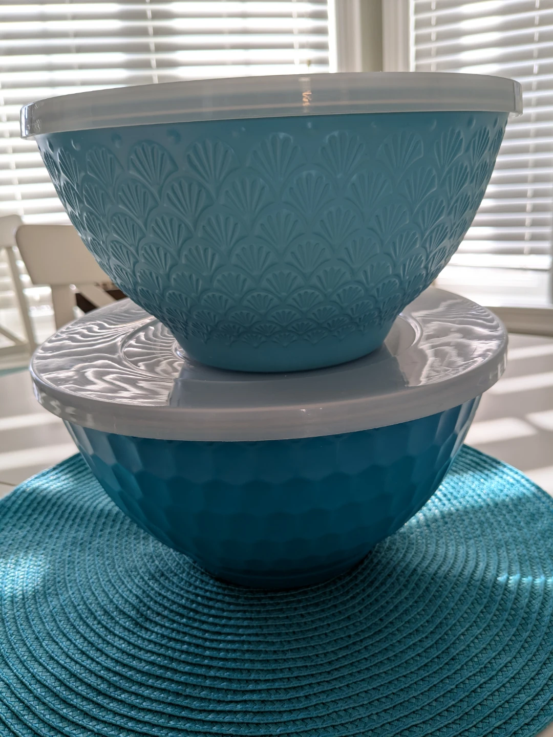 Blue Embossed Mixing Bowls with Lids - Set of 2