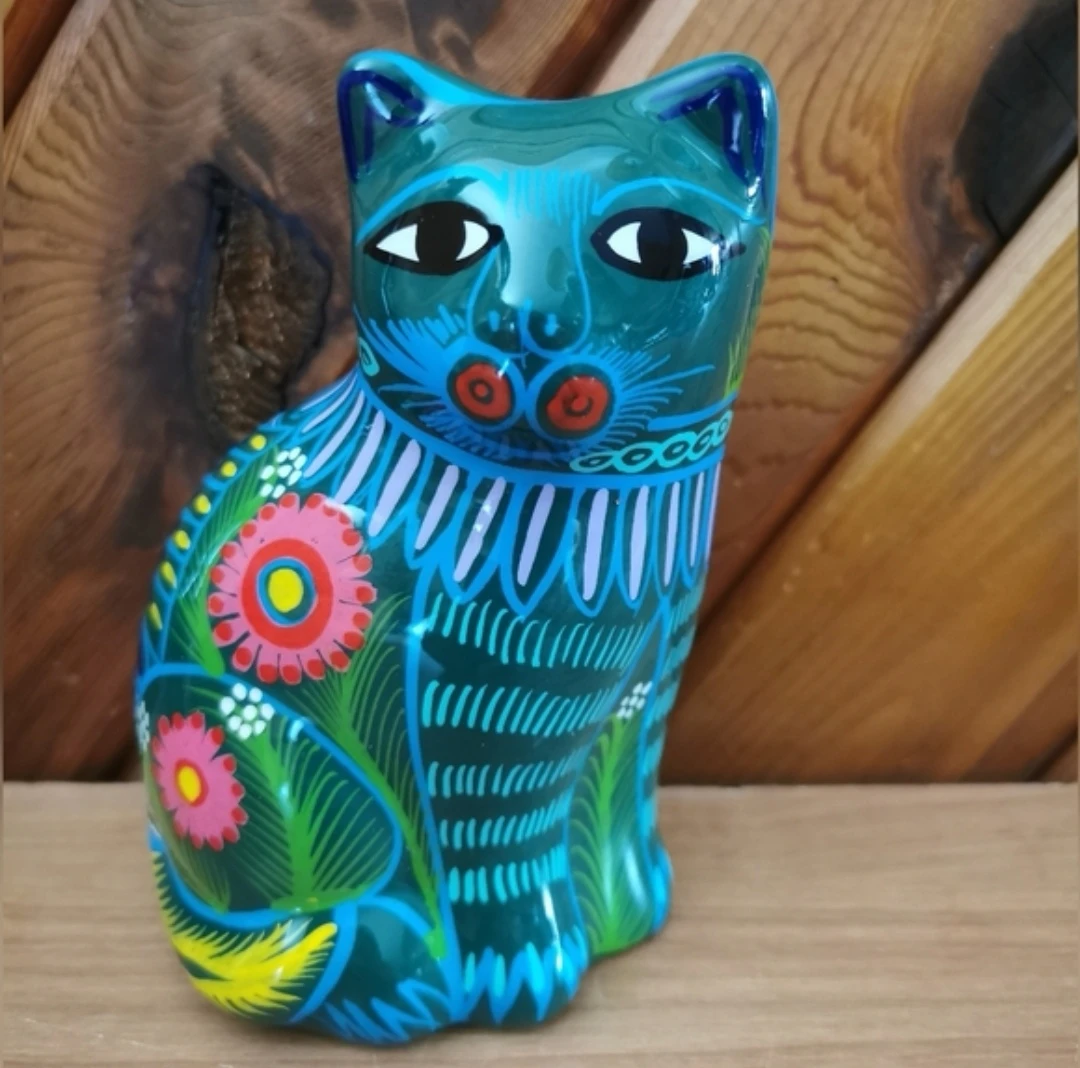 Hand Painted Pottery Cat Figurine