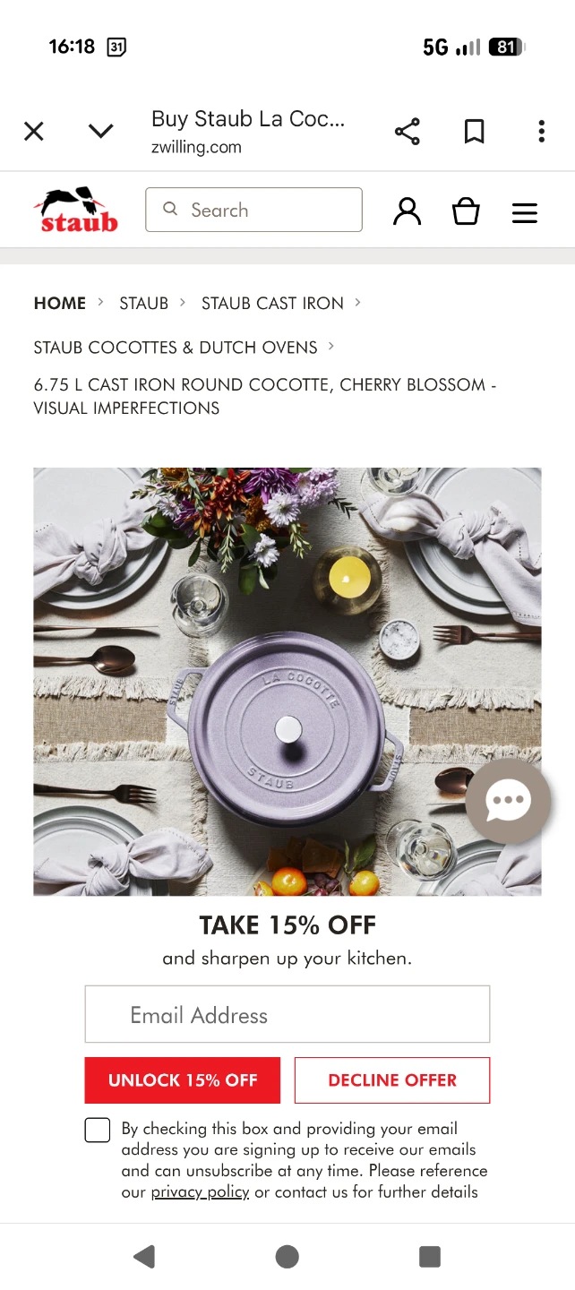 Staub Cast Iron 6.7 qt Round Cocotte - Cherry Blossom - BNIB - photo 3