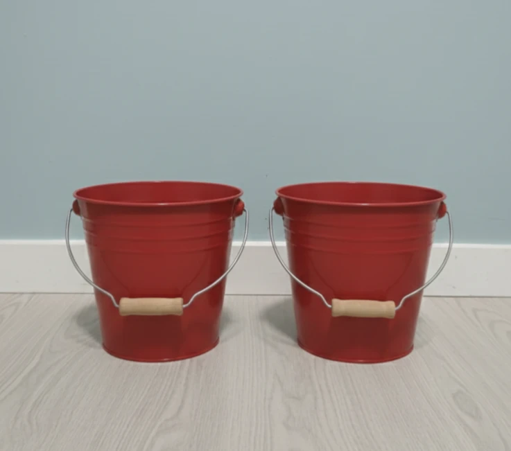 Red Metal Buckets - Set of 2