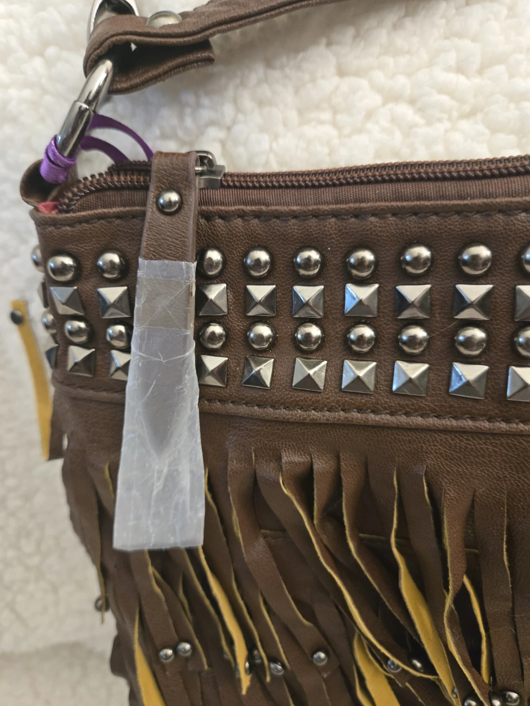 Brown Fringed Studded Crossbody Purse - photo 2