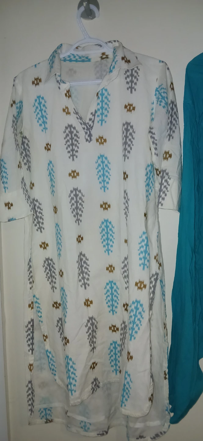 Patterned Tunic Top & Teal Pants Set - photo 3