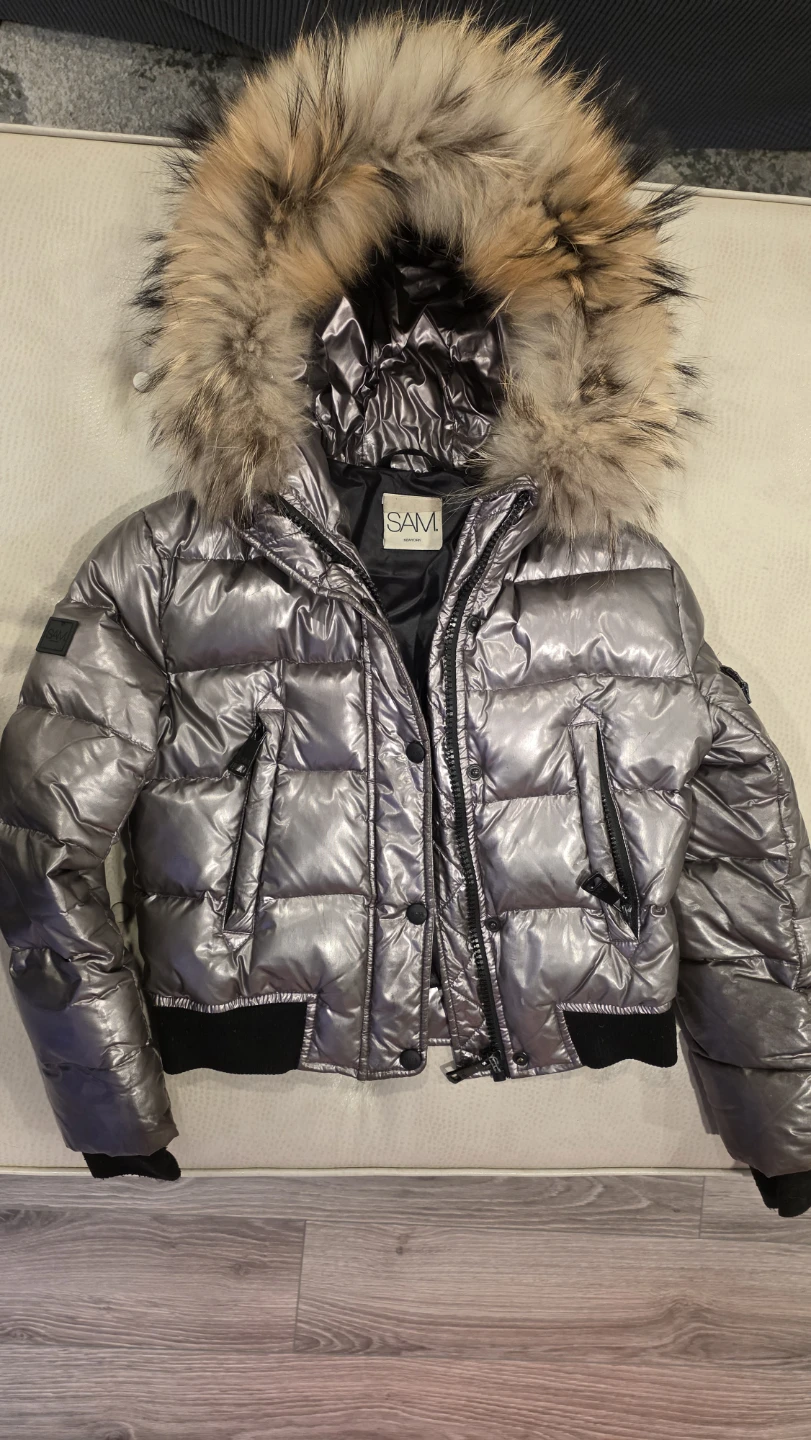 SAM. Metallic Puffer Jacket with Fur Hood