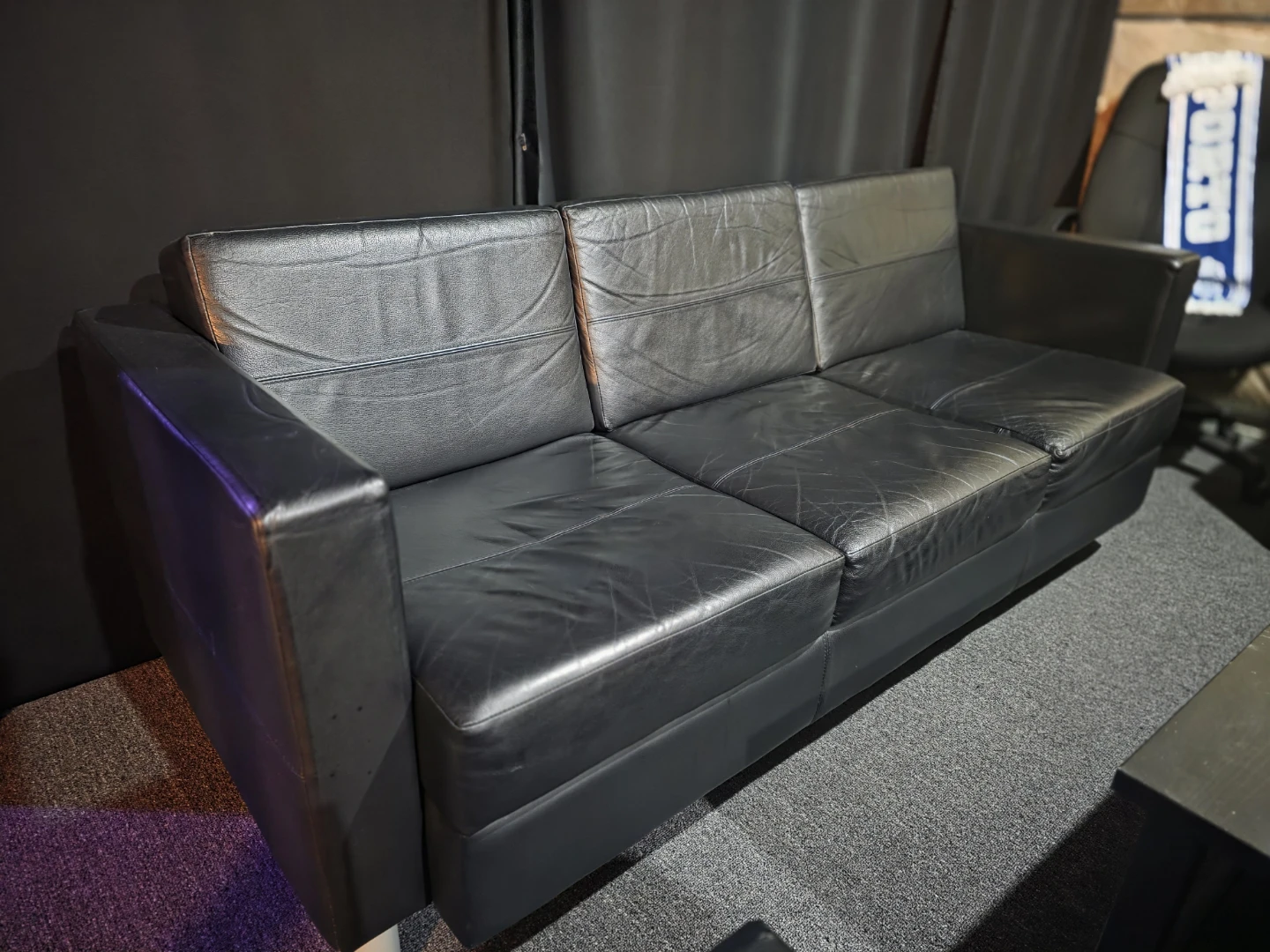 Black Leather 3-Seater Sofa