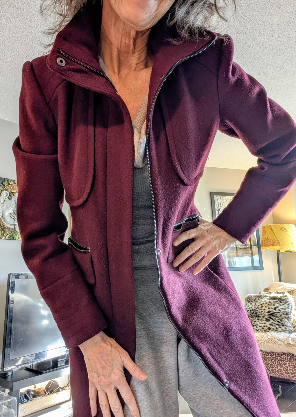 🥕Karl Lagerfeld Plum Wool Blend Coat XS/TP - photo 4