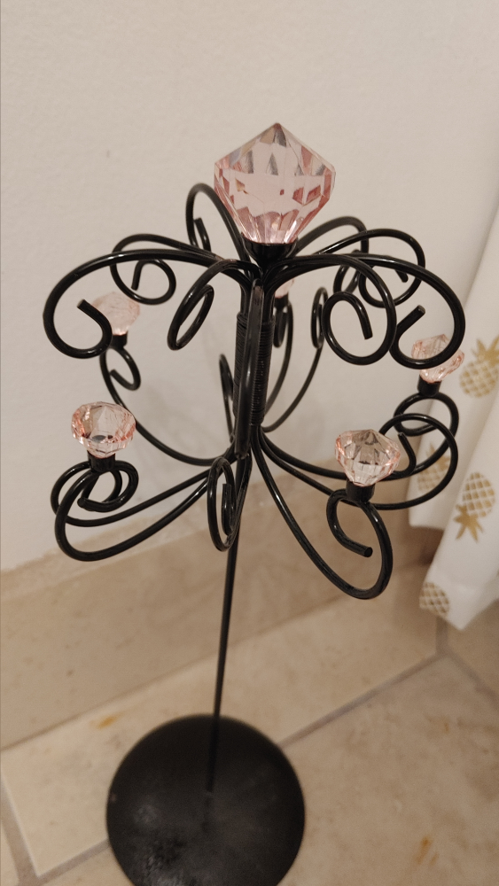 Black metal jewelry stand with pink crystals - photo 3