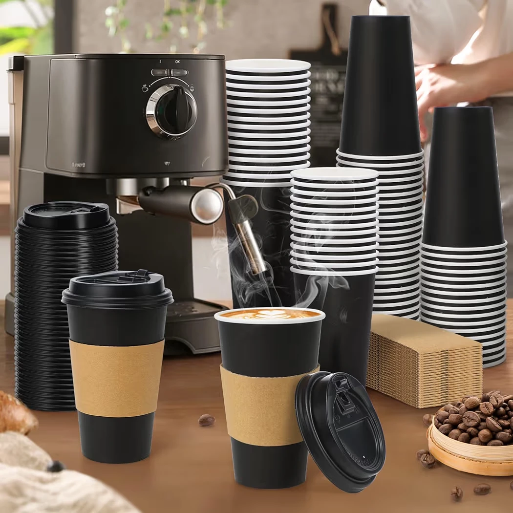 Lamosi 16oz Paper Coffee Cups with Lids and Sleeves - 100 Pack - photo 2