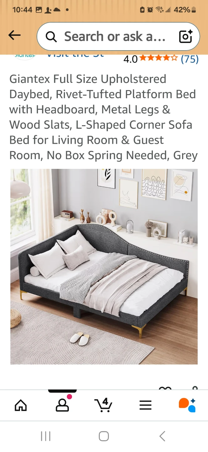 Giantex Full Size Upholstered Daybed with Headboard - Grey - photo 3