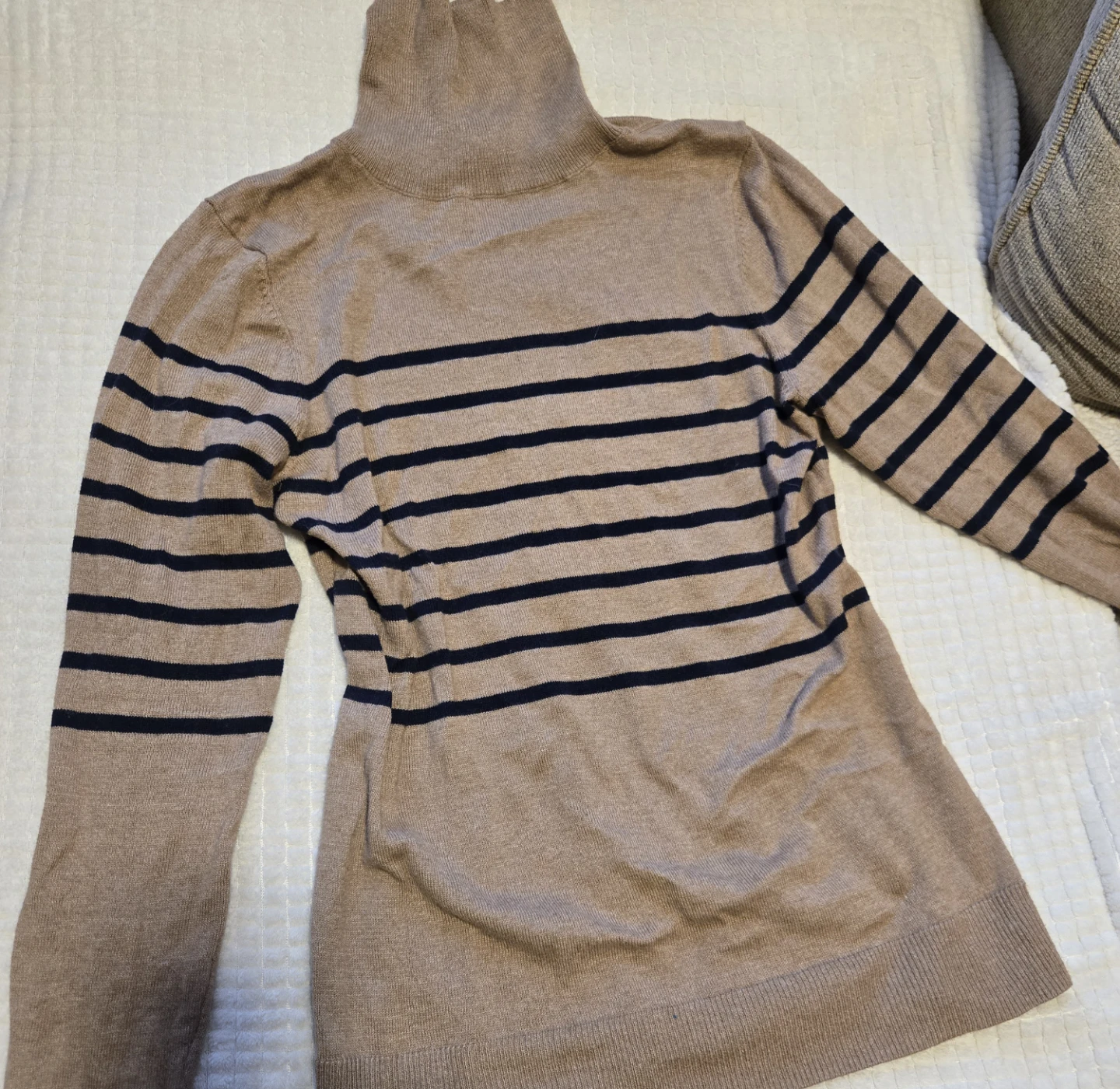 Women's Striped Turtleneck Sweater - Tan & Navy - photo 3