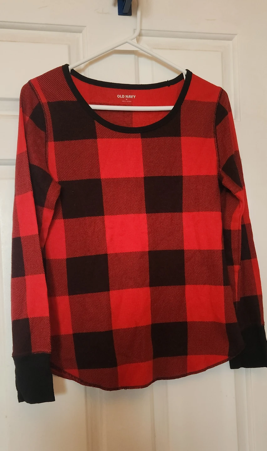 Old Navy Pajama Set - Red & Black Plaid, Size M