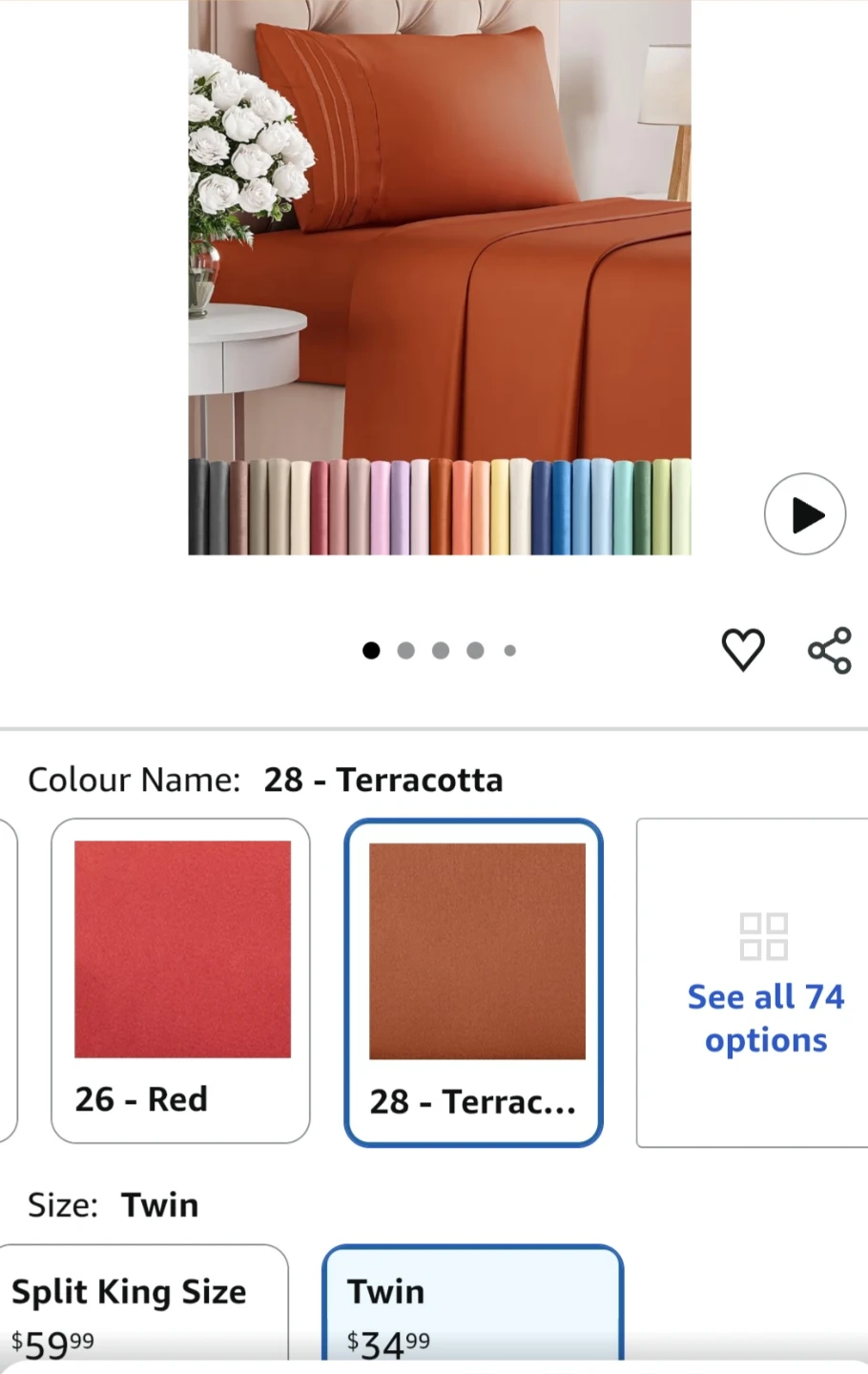 Terracotta Twin Sheet Set - New