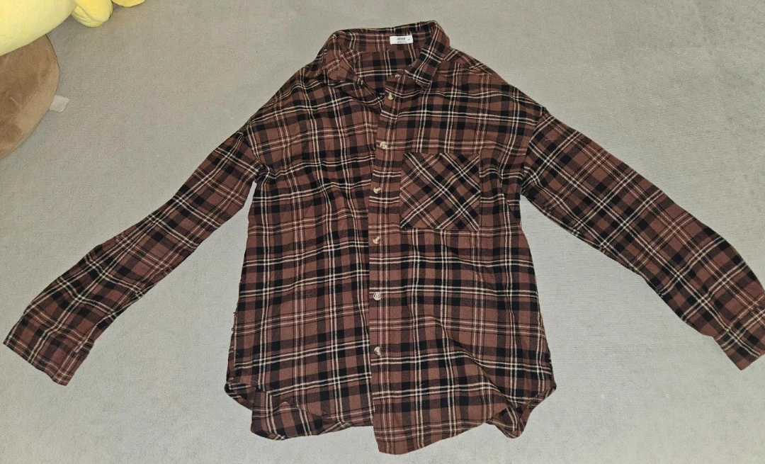Brown Plaid Flannel Shirt - Size M