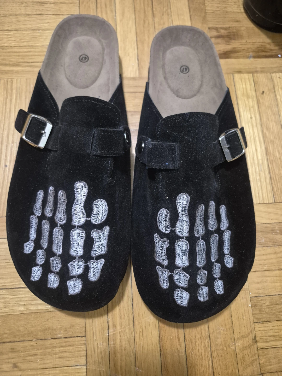Black Suede Clogs, Size 47