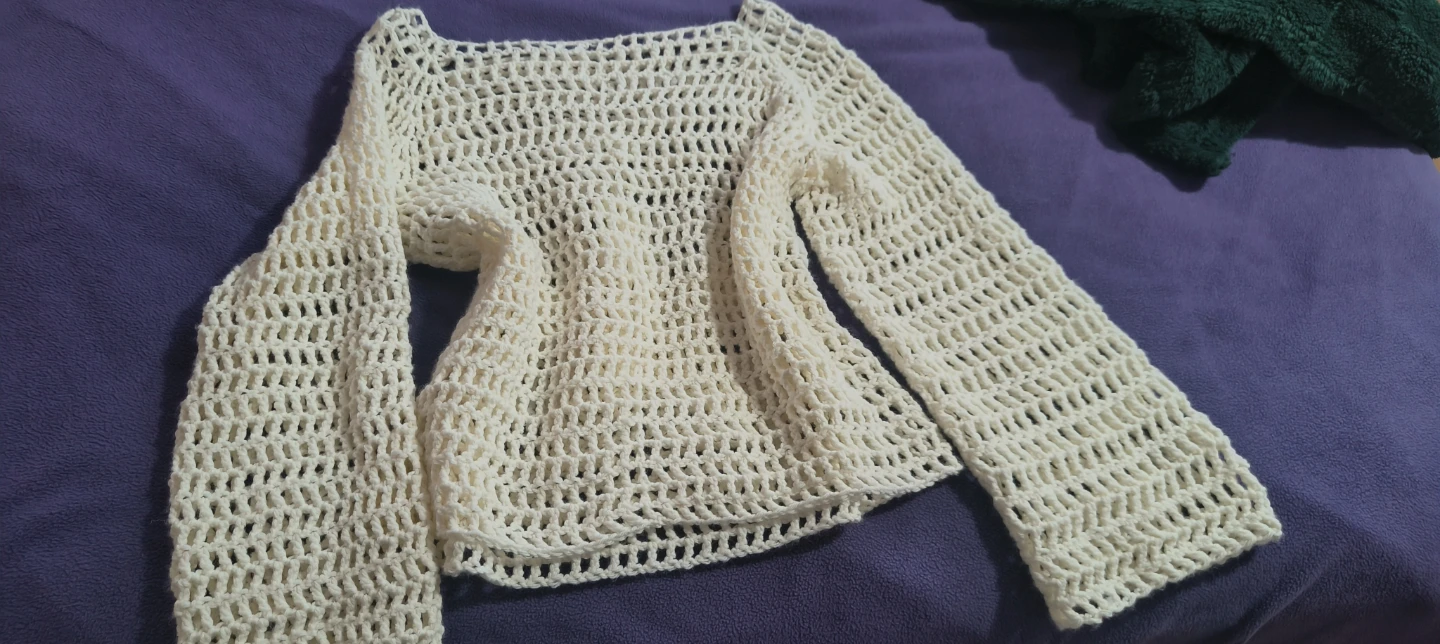 Cream Handmade Crochet Long Sleeve Off-Shoulder Star Top