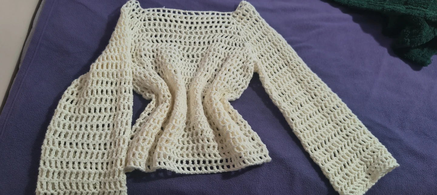 Cream Handmade Crochet Long Sleeve Off-Shoulder Star Top - photo 2