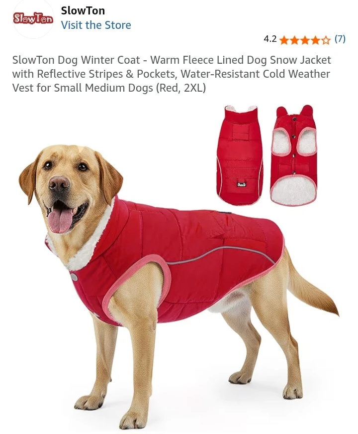 NEW!   SlowTon Dog Winter Coat - Red, 2XL - photo 2