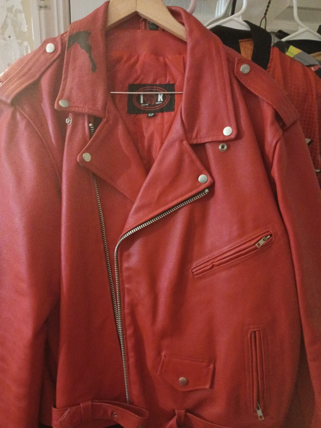 ITK Genuine Leather Red Biker Jacket Size 52