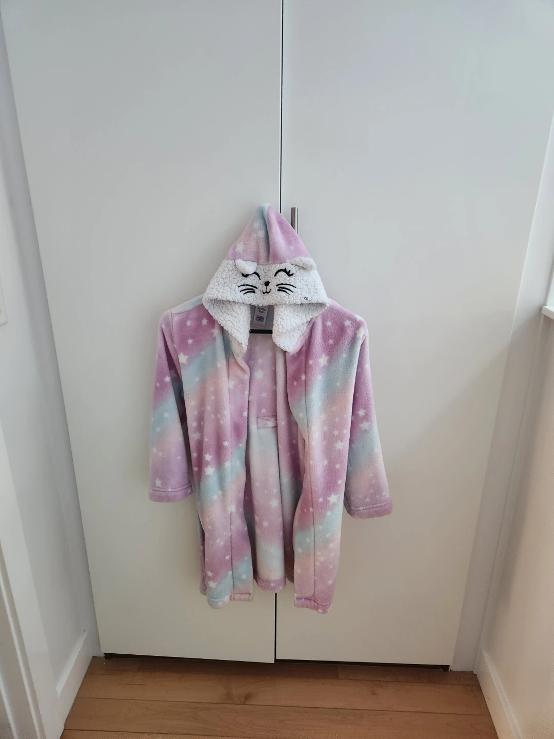 Pekkle Hooded Bath Robe: Multi Color Kitty Print (Kids Size 7/8)