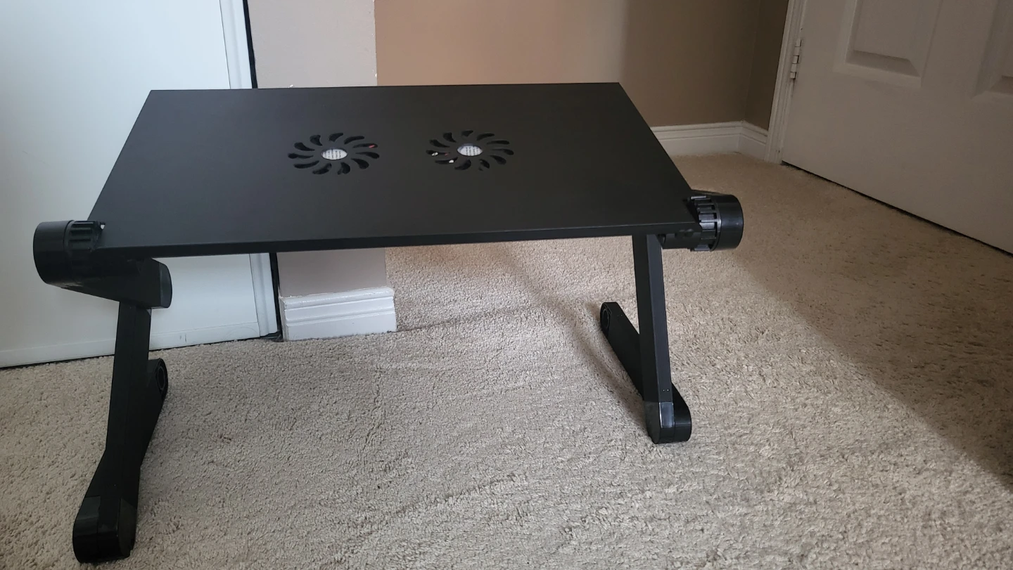 Adjustable Black Laptop Table with Cooling Fans 🏆
