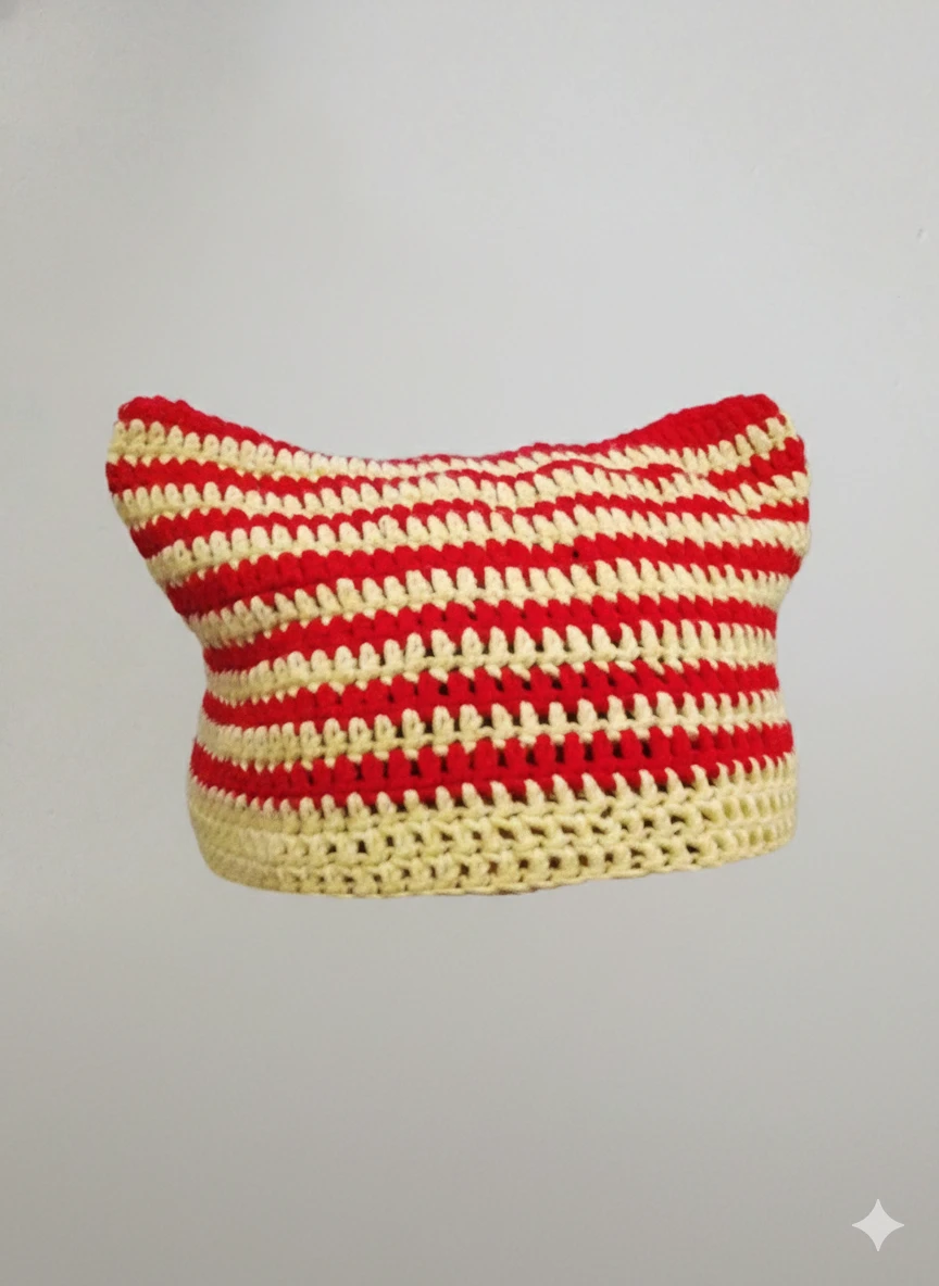 Handmade Striped Cat Ear Beanie - photo 2