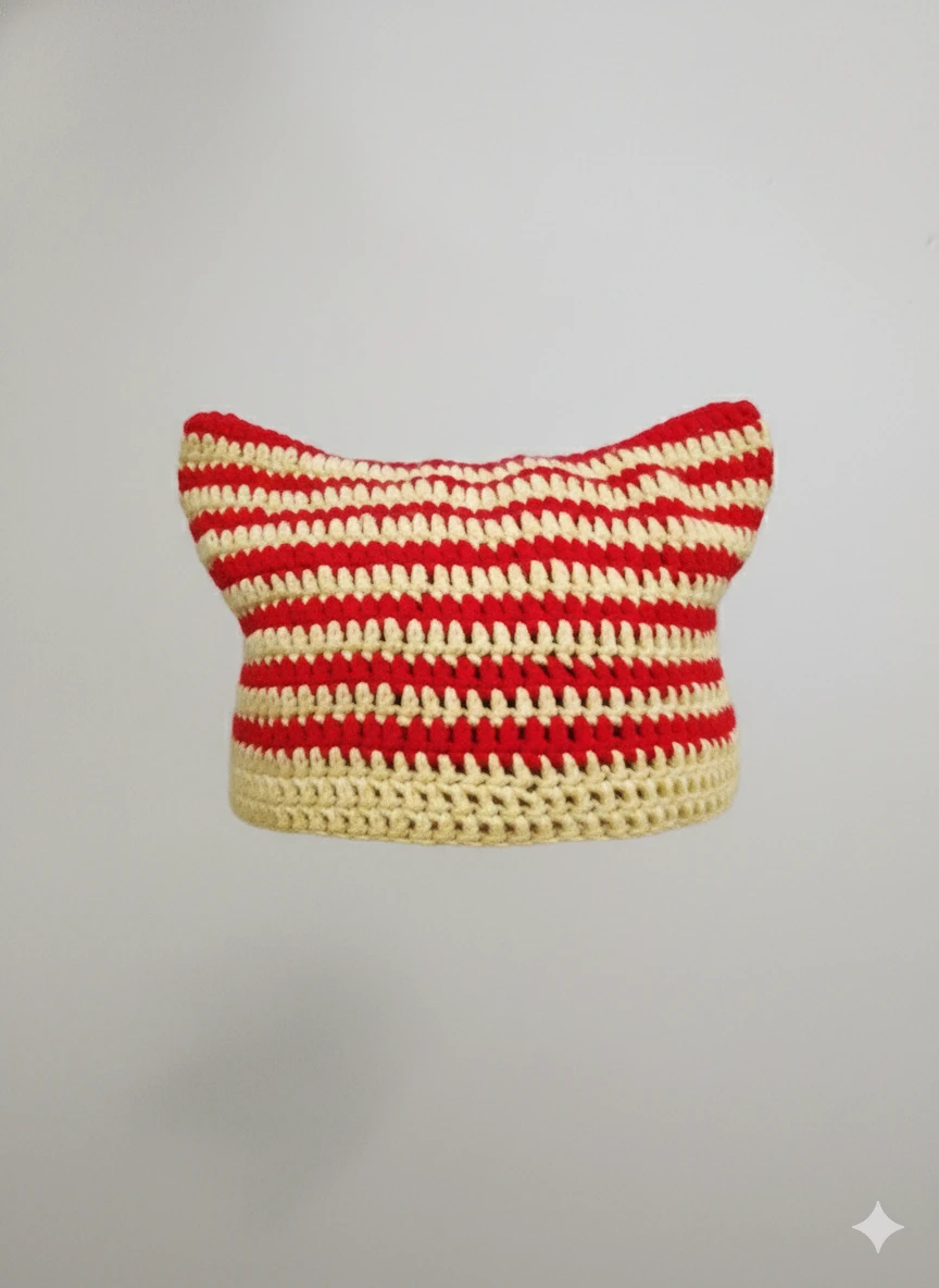 Handmade Striped Cat Ear Beanie - photo 3
