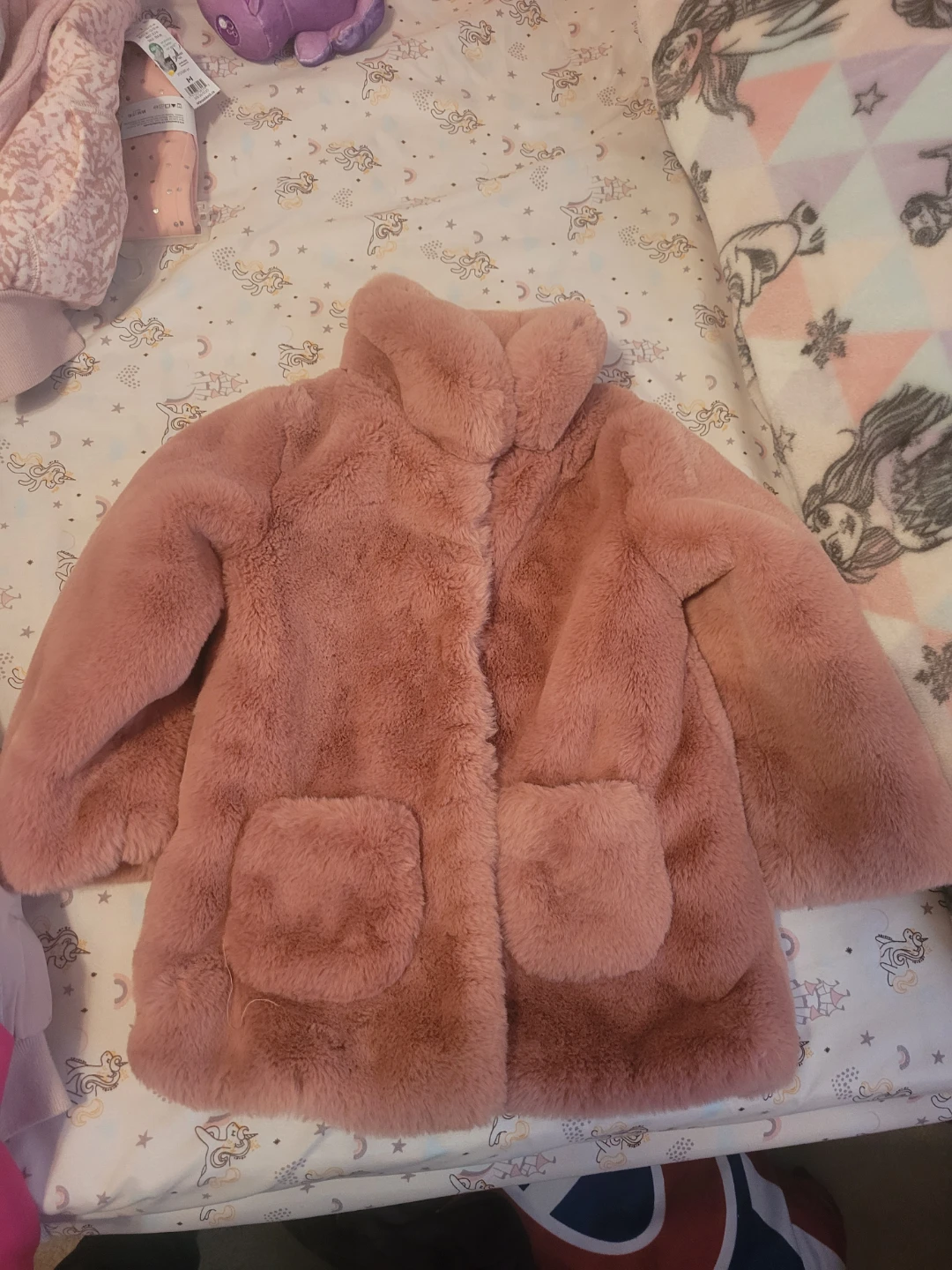 H&M Used Pink Faux Fur Jacket - Size 3T