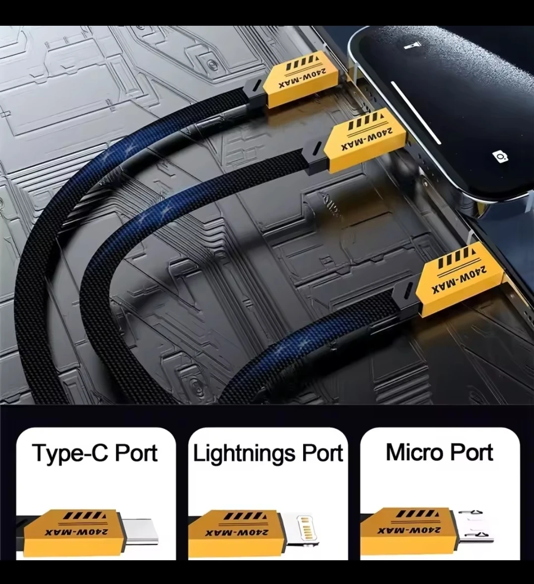 3 In 2 Fast Charging Cable Micro USB Type C and iphone - photo 5