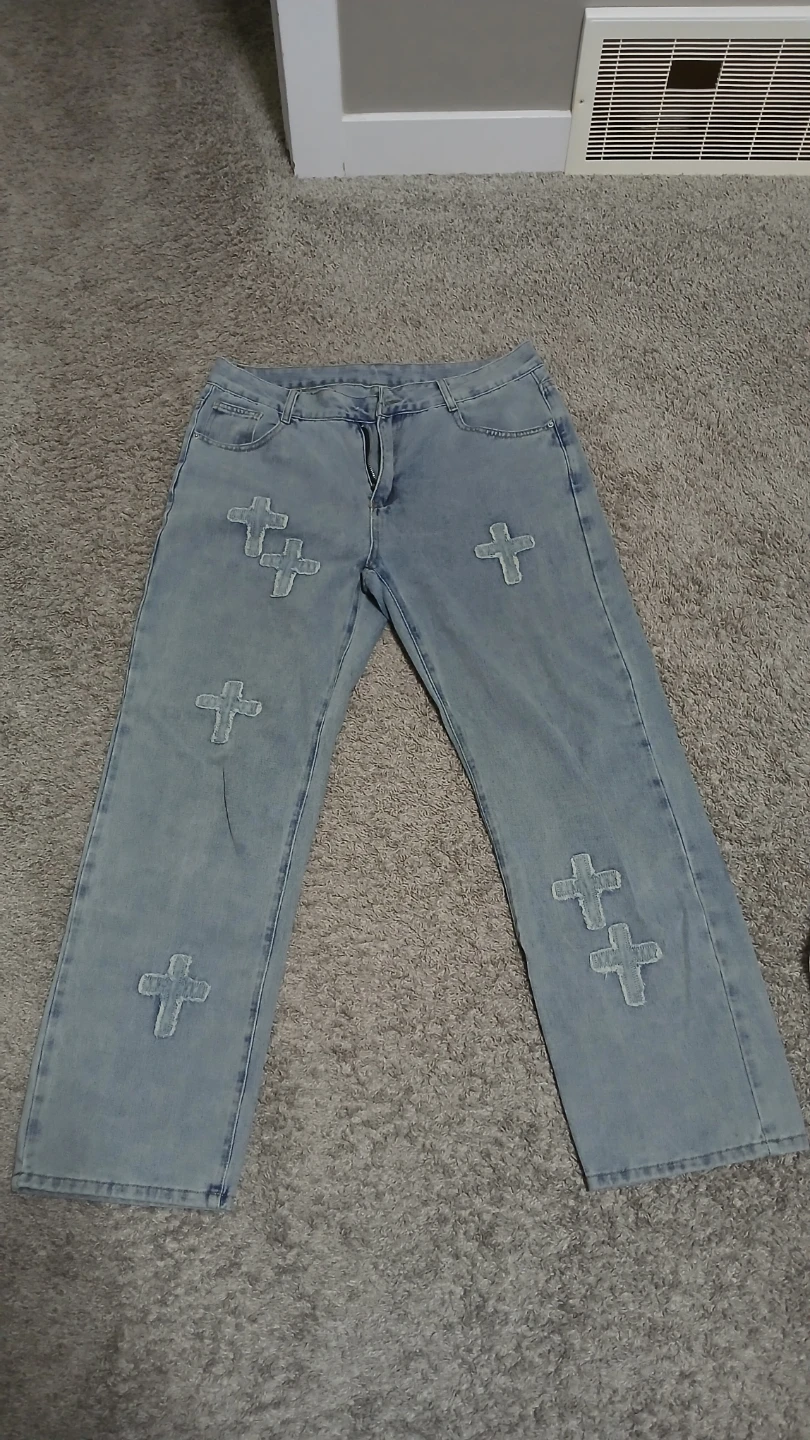 Cross Design Light Wash Jeans