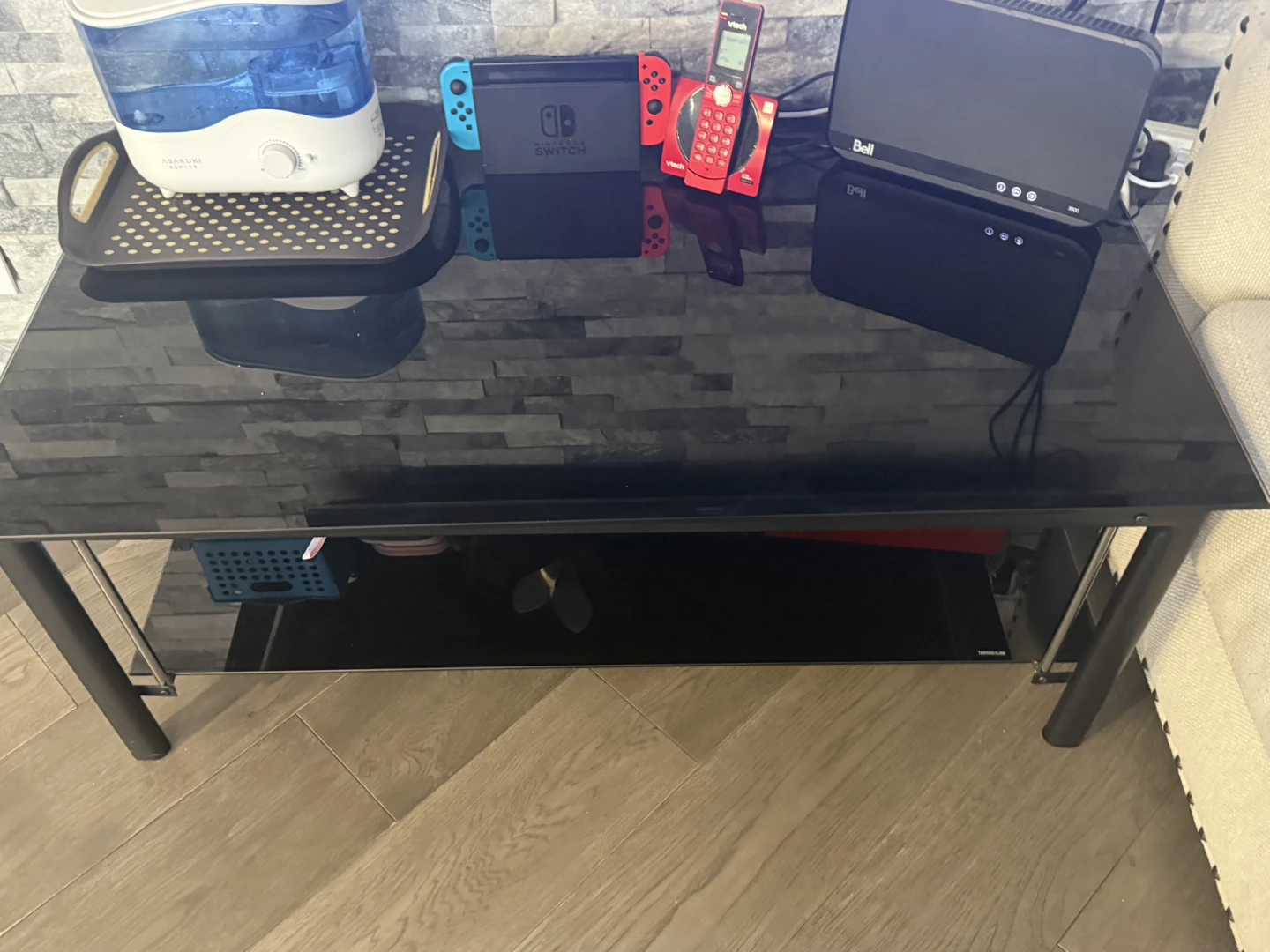 Black Glass Coffee Table with Lower Shelf