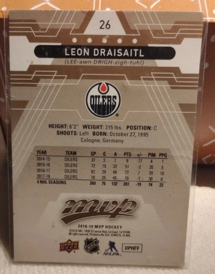 🥕 Leon Draisaitl Upper Deck MVP Hockey Card - photo 2