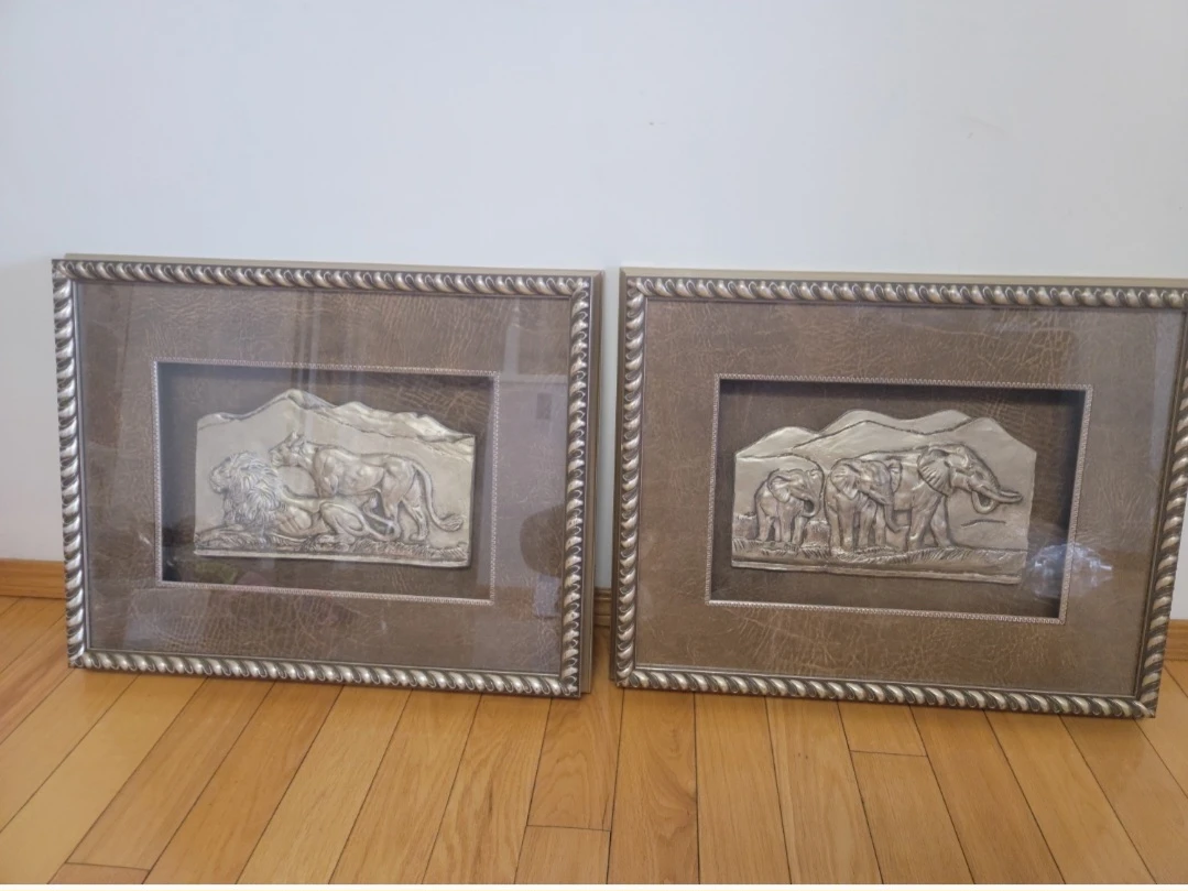 Framed Elephant & Lion Art - Set of 2 (each $150)