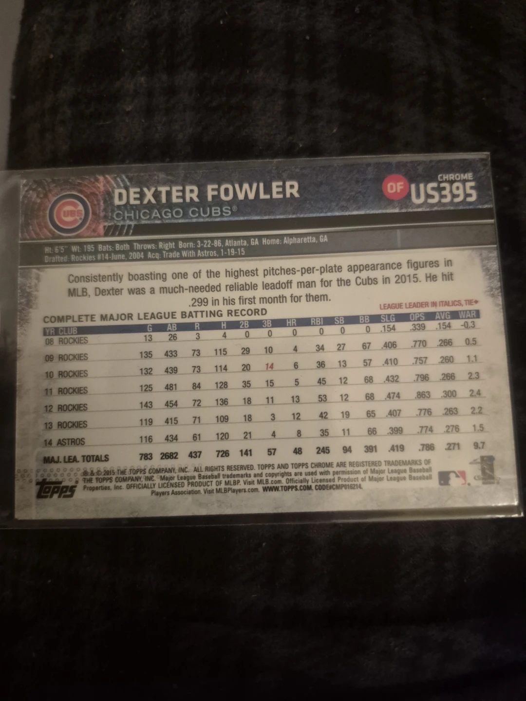 2015 Topps Chrome Dexter Fowler Chicago Cubs Baseball Card US395 - photo 4