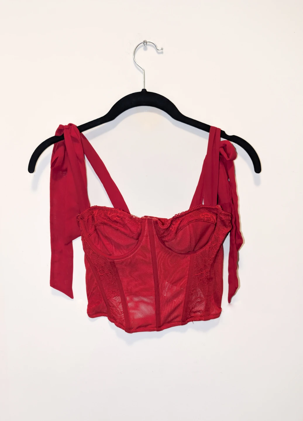 Dynamite Tie Strap Mesh Bustier - Red