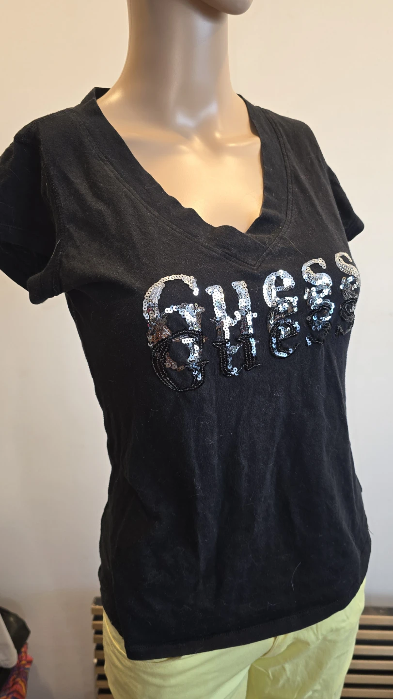 Guess Jeans Black Sequin T-Shirt - Size M