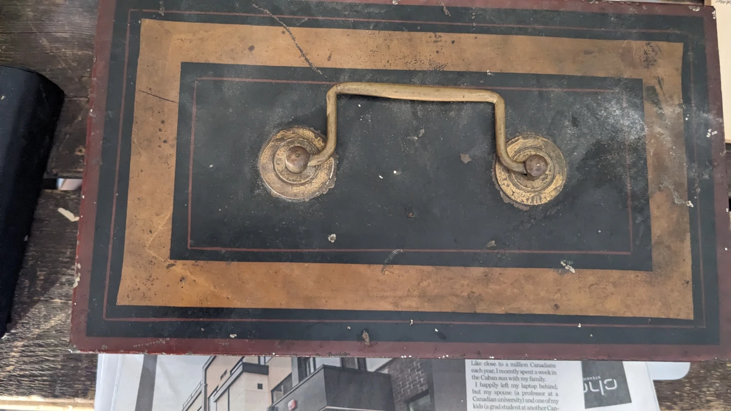 Antique Metal Tole Document Box and Vintagepostcards - photo 2