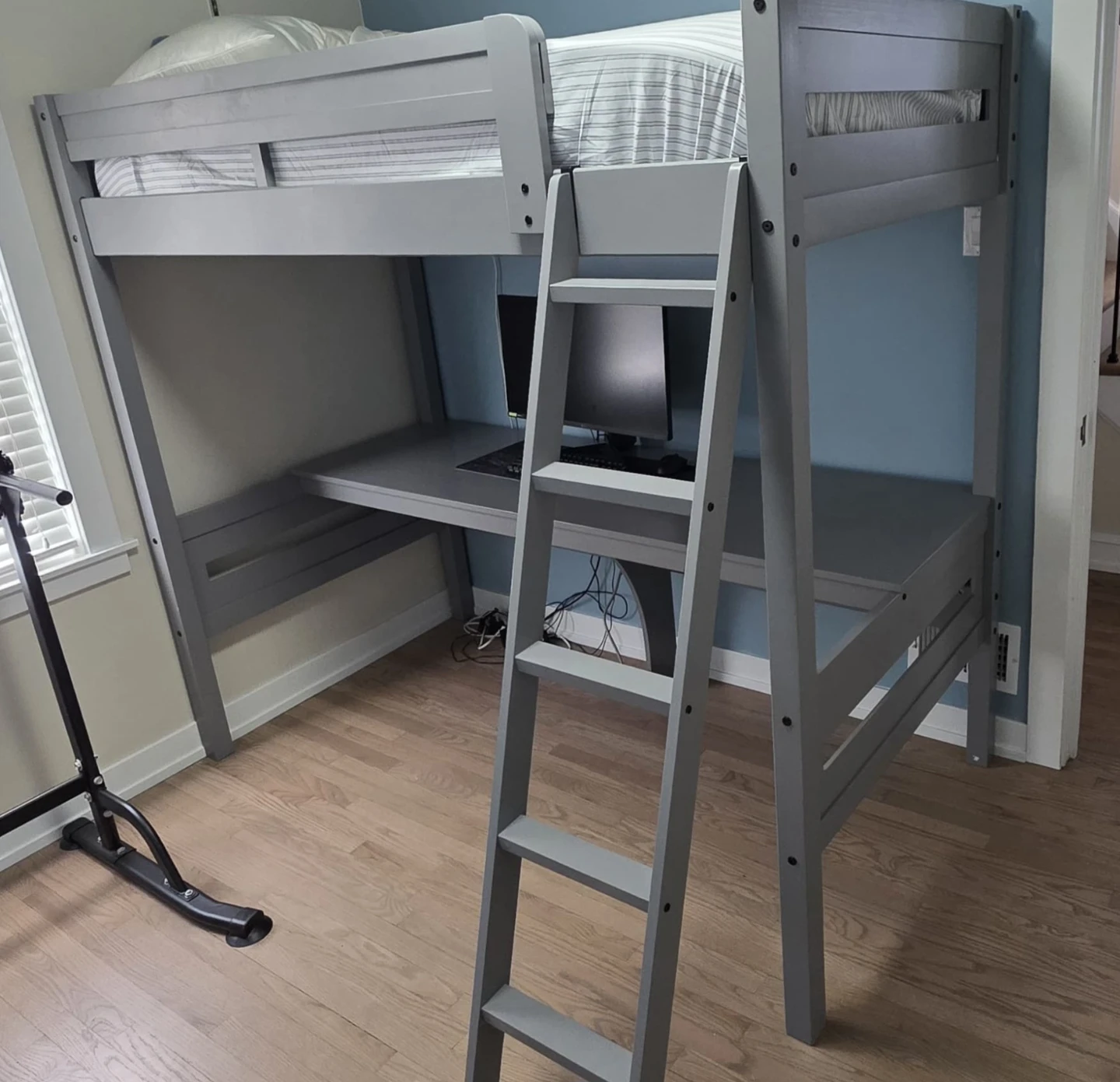 Gray Loft Bed with Desk