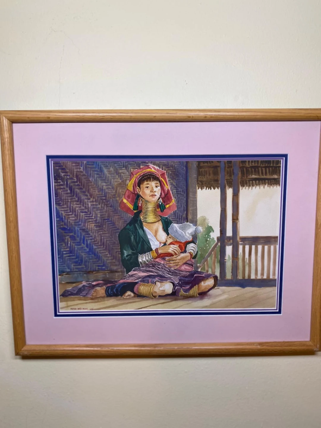 Framed Khin Mg Win Watercolor Painting