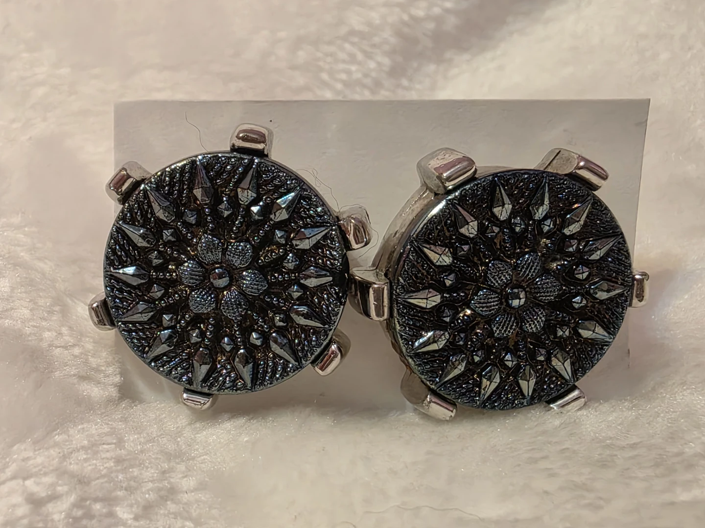 Round Snowflake Cufflinks - Gunmetal Blue Hickok made in USA
