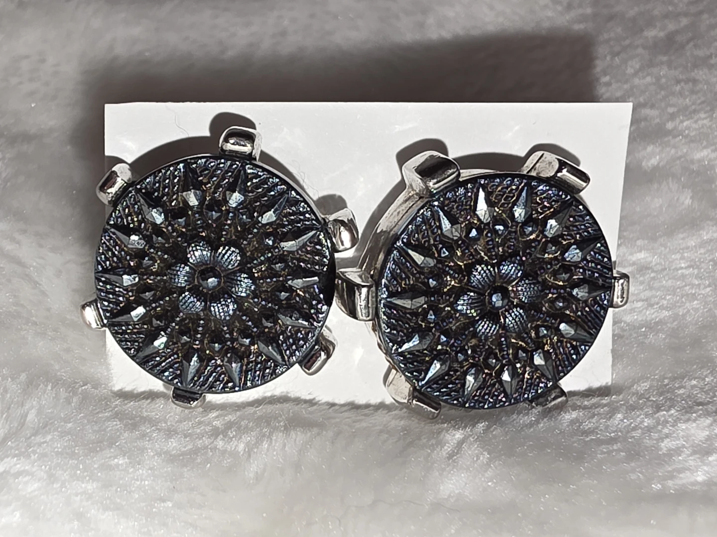 Round Snowflake Cufflinks - Gunmetal Blue Hickok made in USA - photo 2